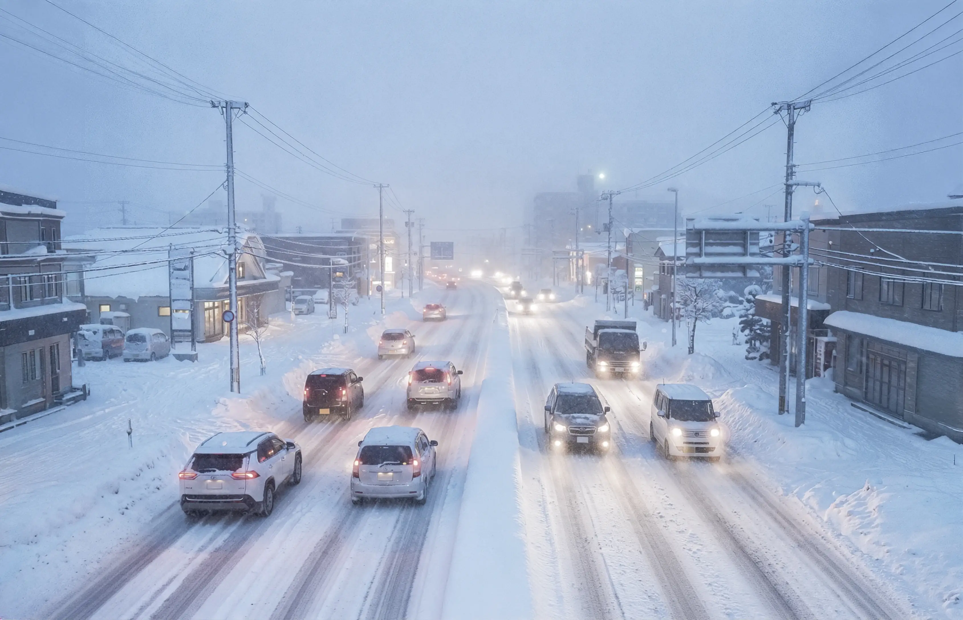 雪市街地道路の画像