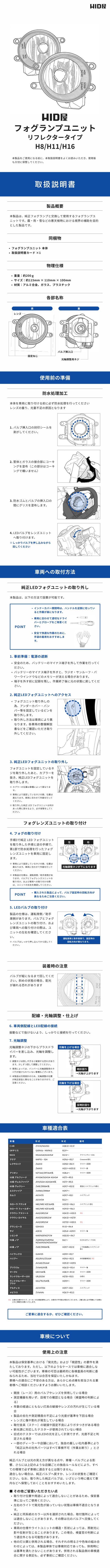 取扱説明書ページ｜車のLED&HIDライト HID屋