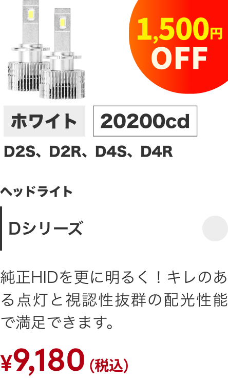 Dシリーズ ホワイト 20200cd ヘッドライト 1,500円OFF ¥9,180（税込）