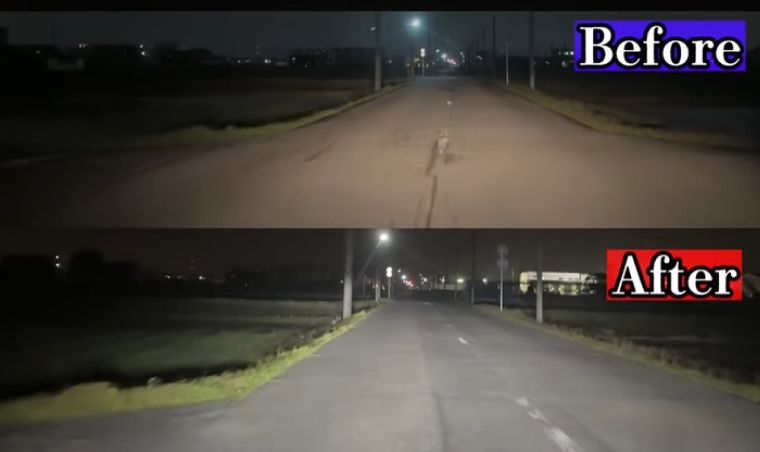 LEDライトに交換する前と後の明るさを比較　画像1