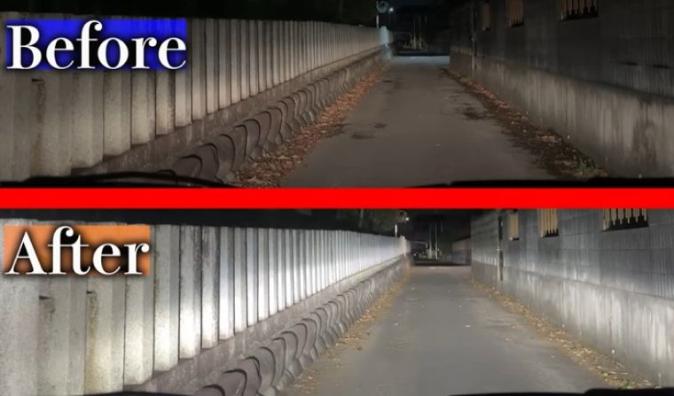 LEDライトに交換する前と後の明るさを比較　画像2