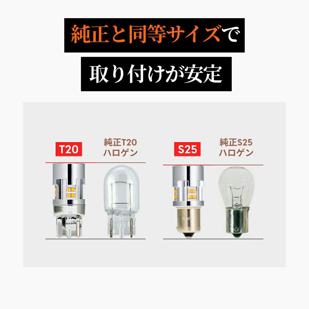 LED ウインカー 2200lm T20 兼ピンチ部違い S25 フルメッキボディ