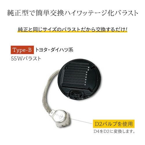 55w 純正型バラスト TYPE-B 単品（1個） 加工なし 簡単取付 補修用