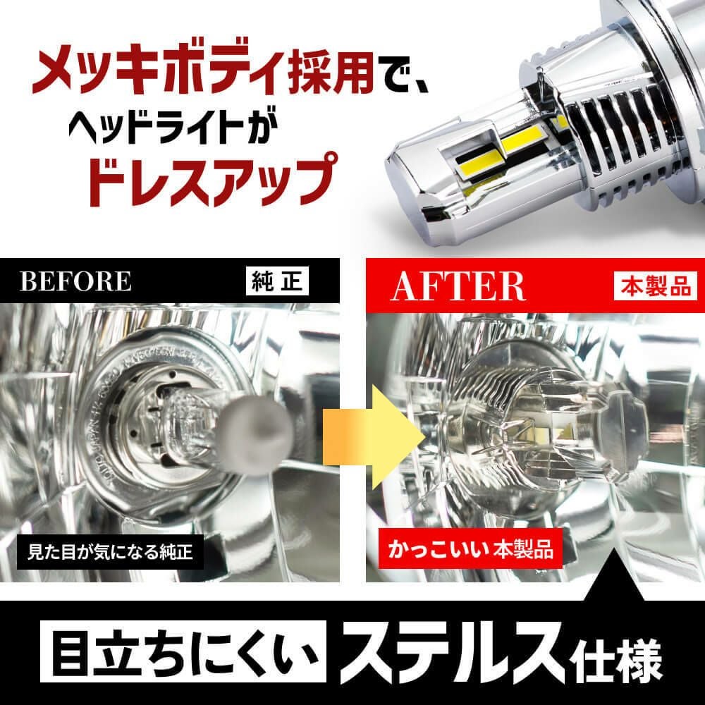 LED ヘッドライト 21600cd 6500k H4 Hi/Lo Sシリーズ バイク用 1灯用