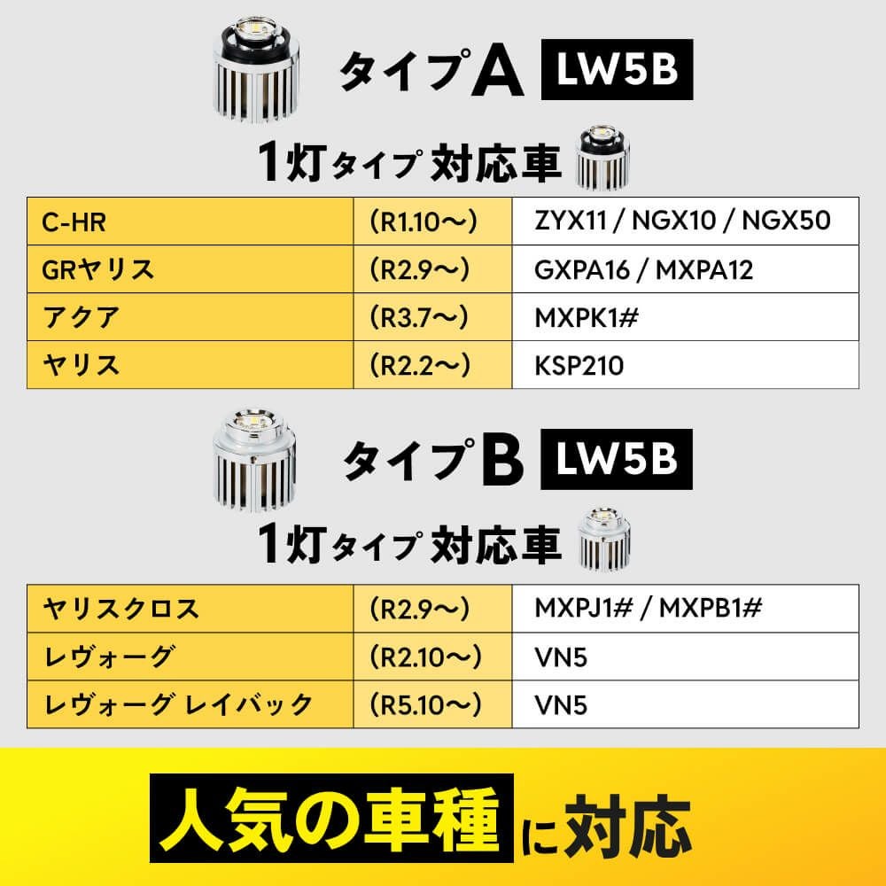 LED バックランプ 3000lm 6500K LW5B タイプA/B 1灯 バックカメラ 視界