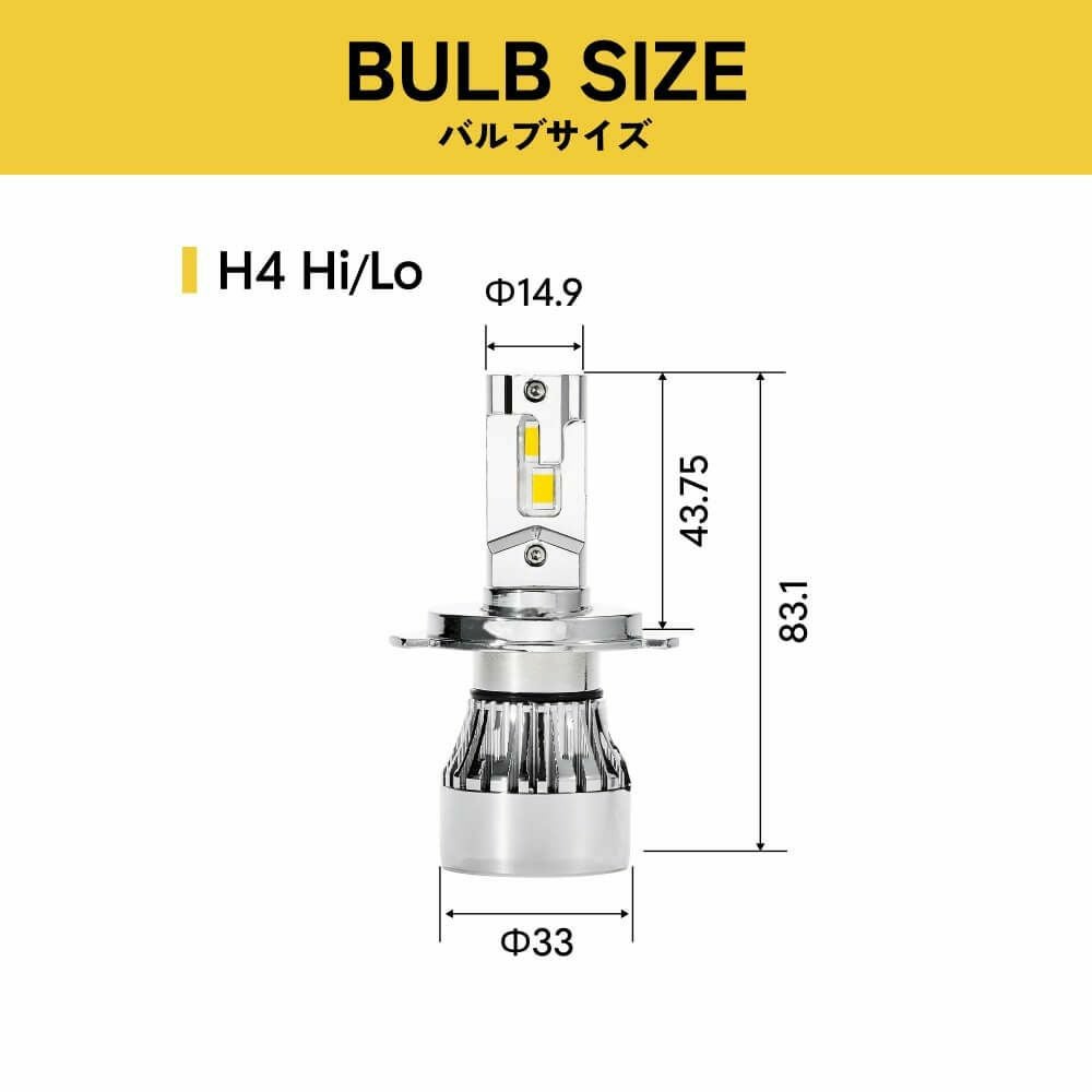 H4 H/L HIDヘッドライト 2個セット 新品 LED ヘッドライト 32500cd 3000K H4 Hi/Lo Aシリーズ バイク用 1灯用