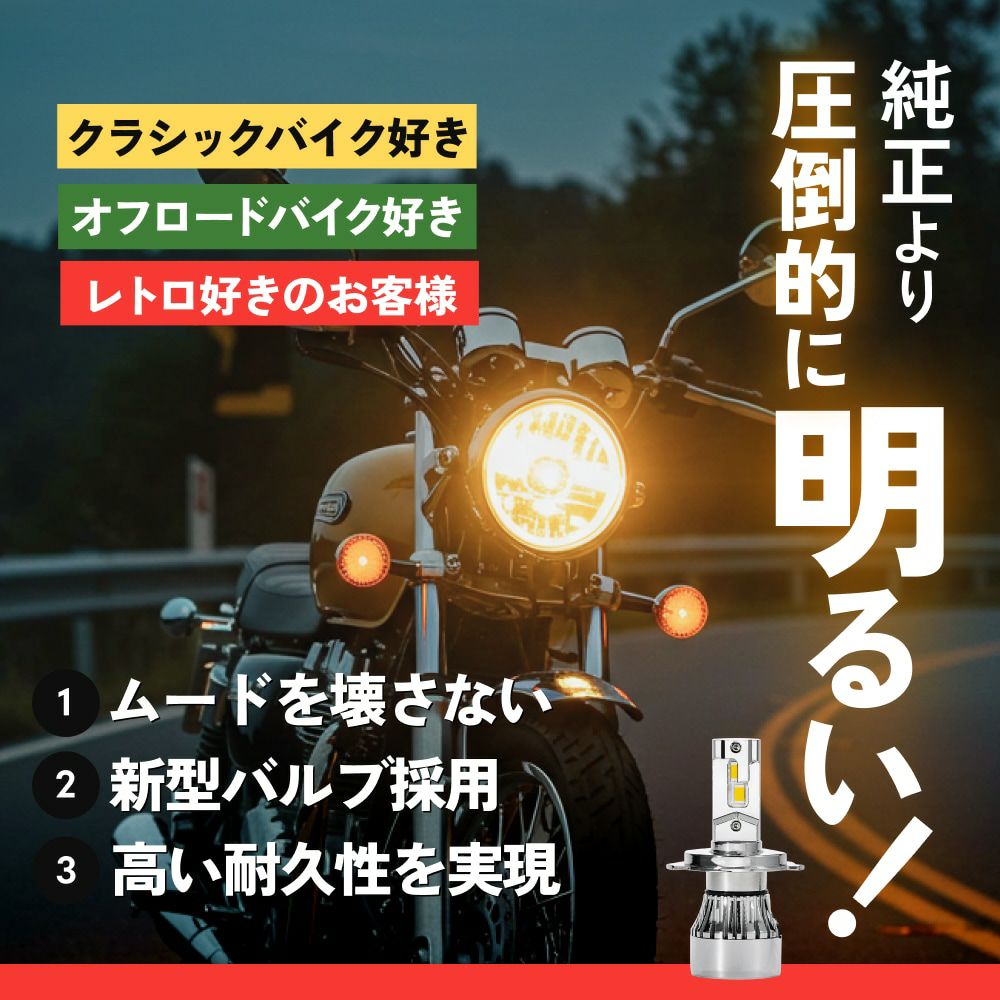 LED ヘッドライト 28500cd H4 Hi/Lo Aシリーズ バイク用 1灯用 交流車