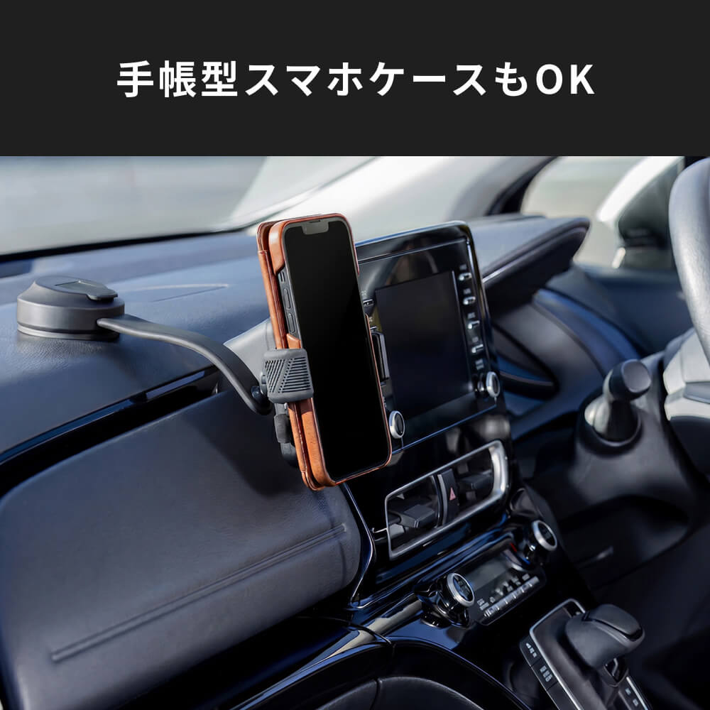 HID屋 スマホホルダー 車 ワンタッチ開閉 2WAY取付（吸盤＋エアコン